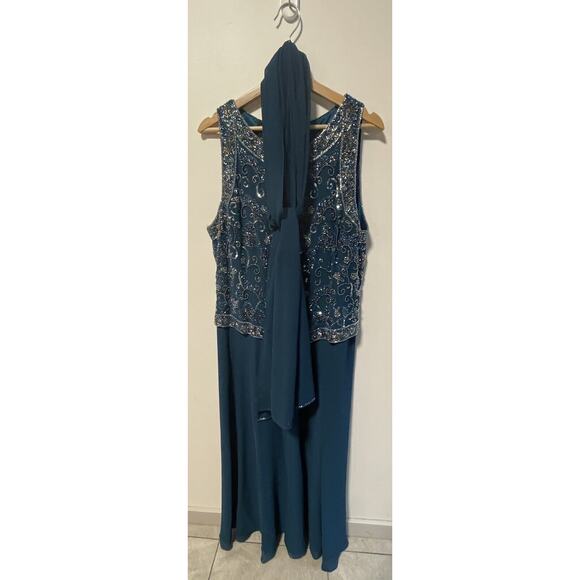 Beaded Gown Blue With Scarf Size Large Vintage - Picture 6 of 16